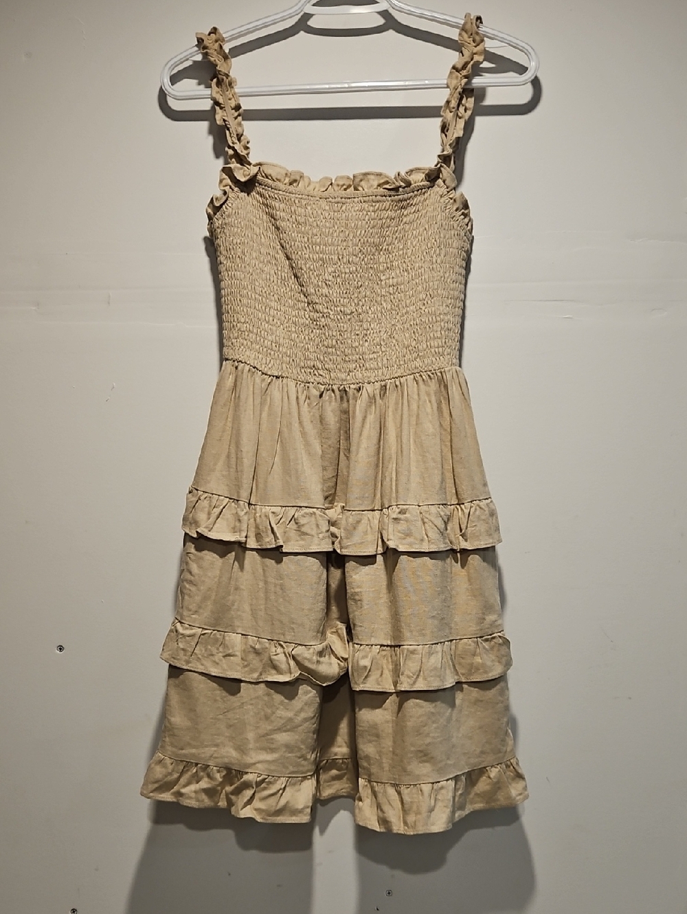 Beige Ruffled Tiered Dress Small